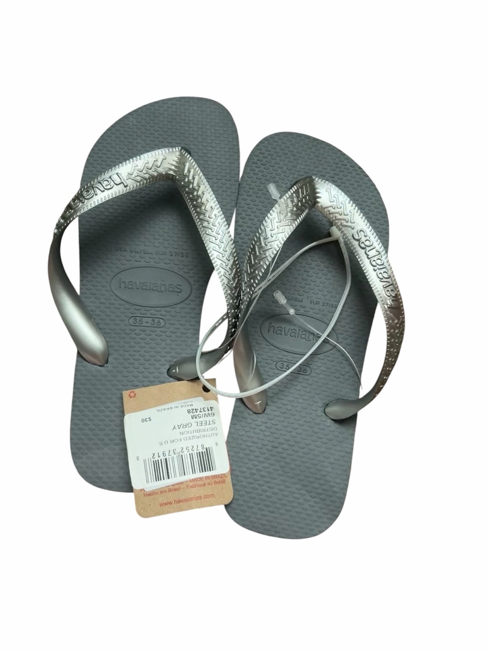 NWT Havaianas Slim Metallic Flip Flops Silver Size 6